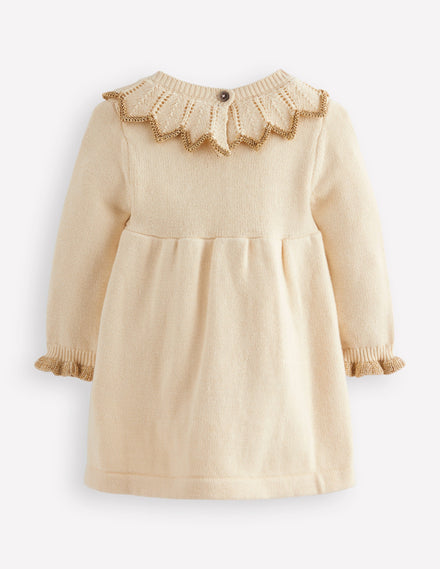 Hübsches Strickkleid mit Kragen-Naturweiß