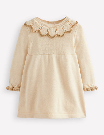 Hübsches Strickkleid mit Kragen-Naturweiß