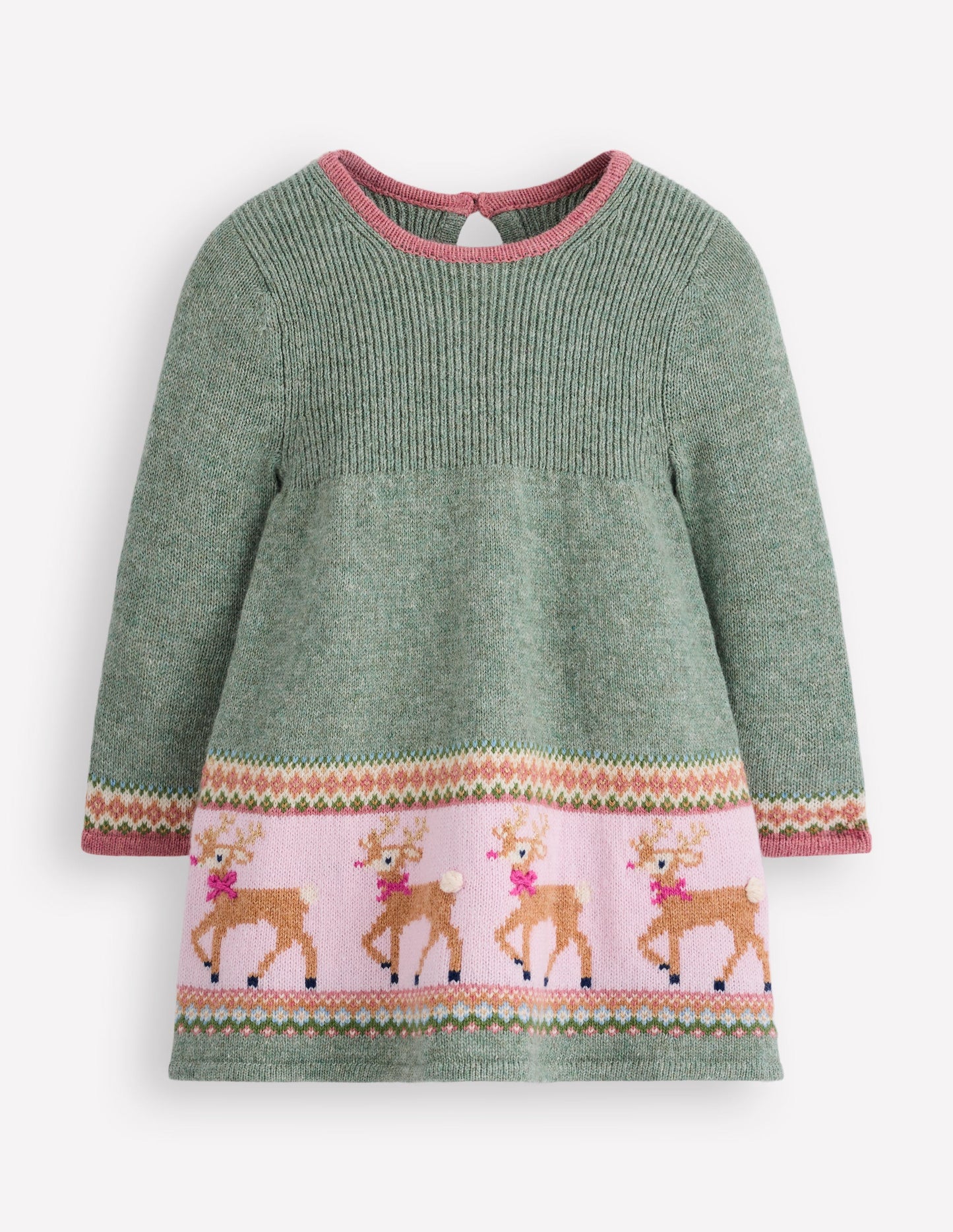 Fair-Isle-Strickkleid-Eukalyptus Rentier Fair-Isle