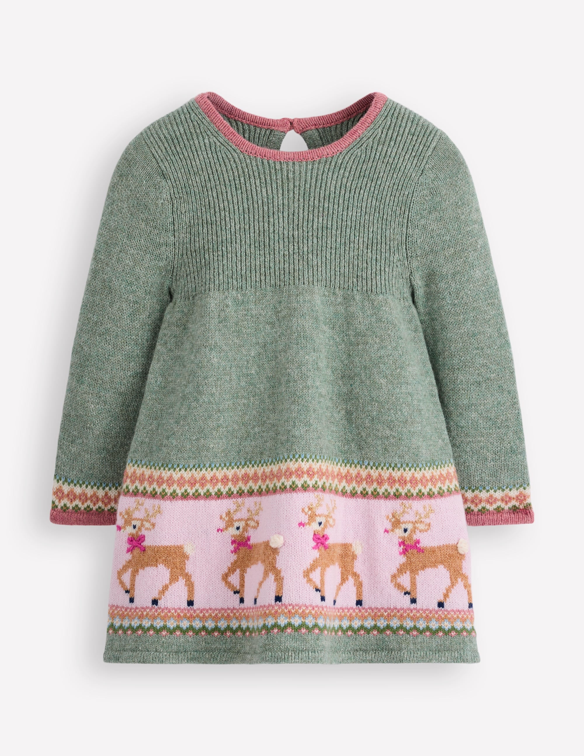 Fair-Isle-Strickkleid-Eukalyptus Rentier Fair-Isle - Image 1