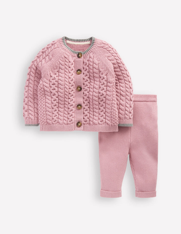 Strickspielset mit Zopfmuster-Vintage-Rosa