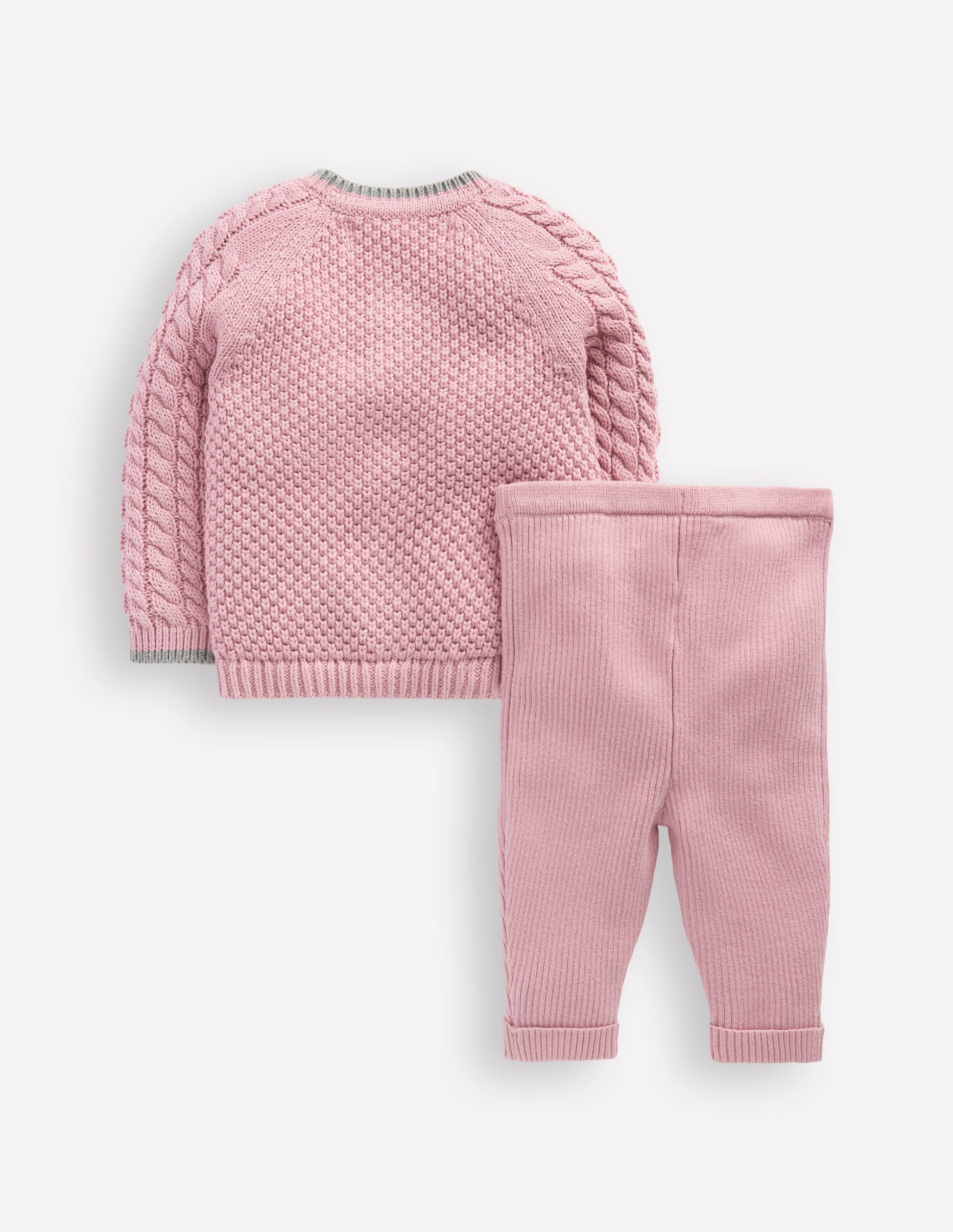 Ensemble en maille torsadée-Rose vintage-3