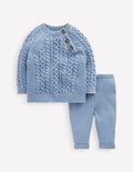 Ensemble en maille torsadée-Bleu glacier chiné
