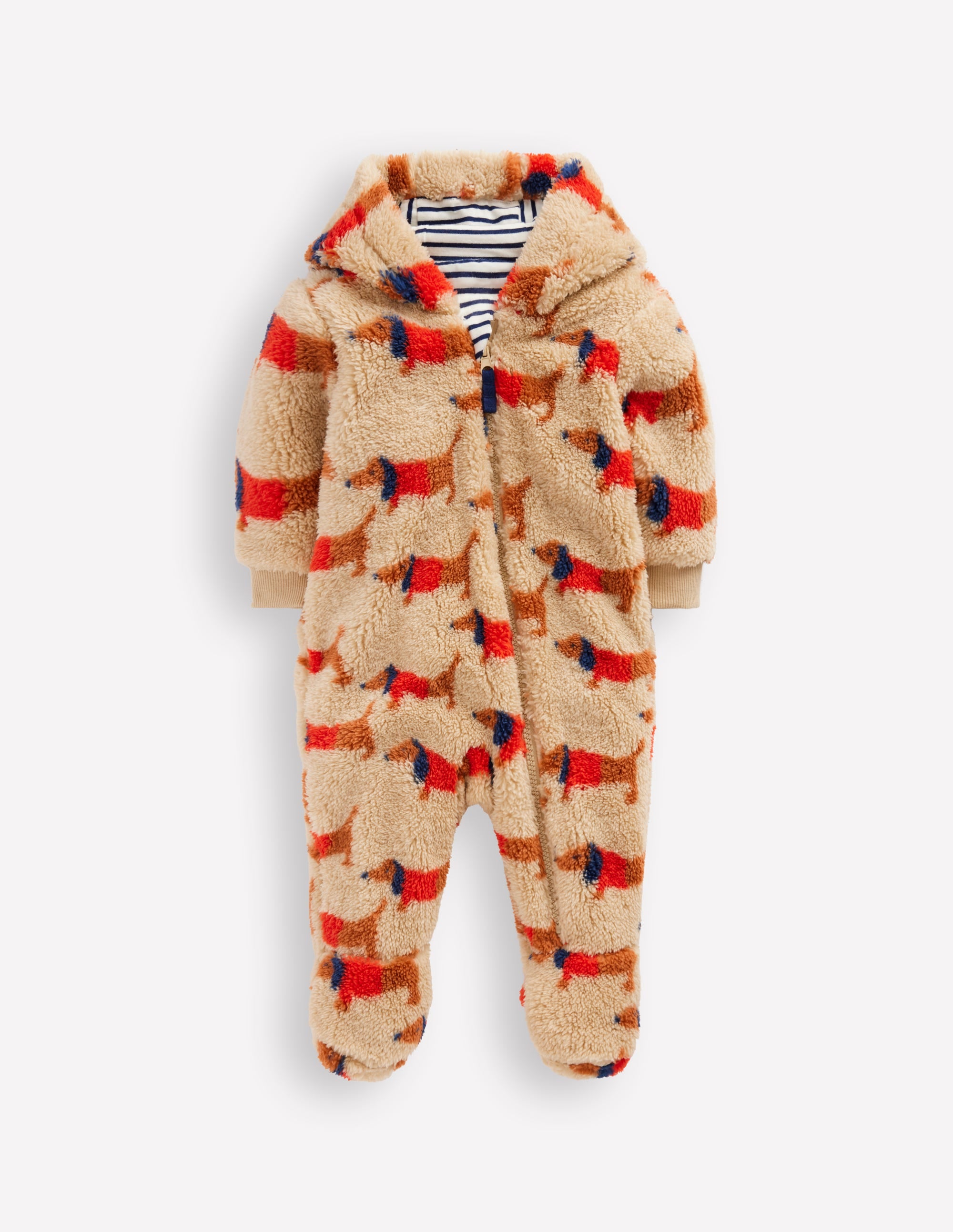 Bedruckter Fleece-Overall-Haferbeige/Marsrot Dackel - Image 1