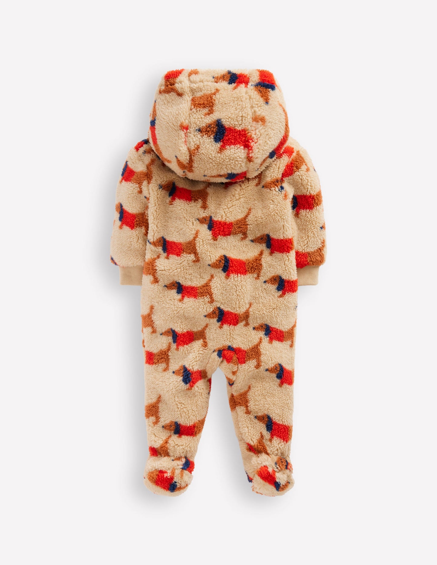 Bedruckter Fleece-Overall-Haferbeige/Marsrot Dackel