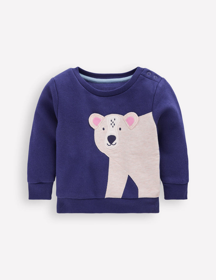 Sweatshirt mit Applikation für Jungen-Navy mit Eisbär