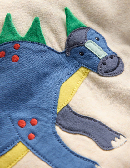 Sweatshirt mit Applikation für Jungen-Hellbeige Meliert, Dinosaurier-3