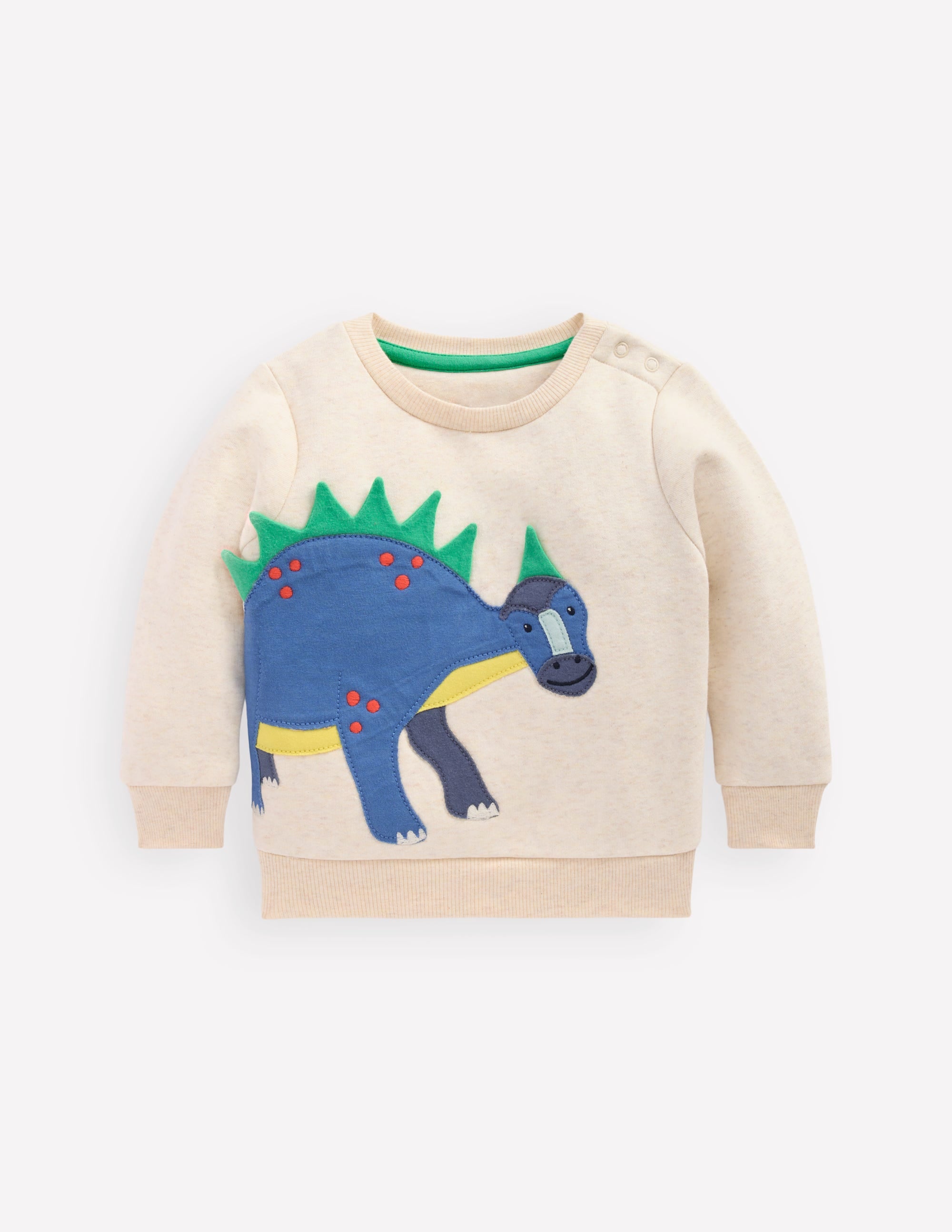 Sweat à appliqué garçon-Dinosaure avoine chiné - Image 1