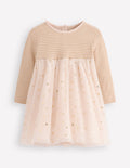 Robe en tulle et jersey-Ivoire doux/confettis dorés