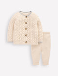 Strickspielset mit Zopfmuster-Beige Meliert