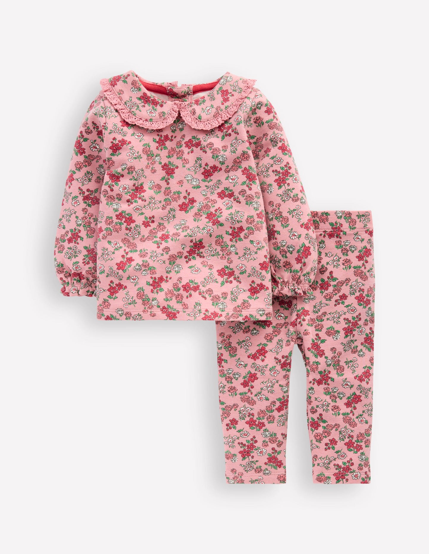 Sweatshirt-Set mit hübschem Kragen-Pink Geblümt