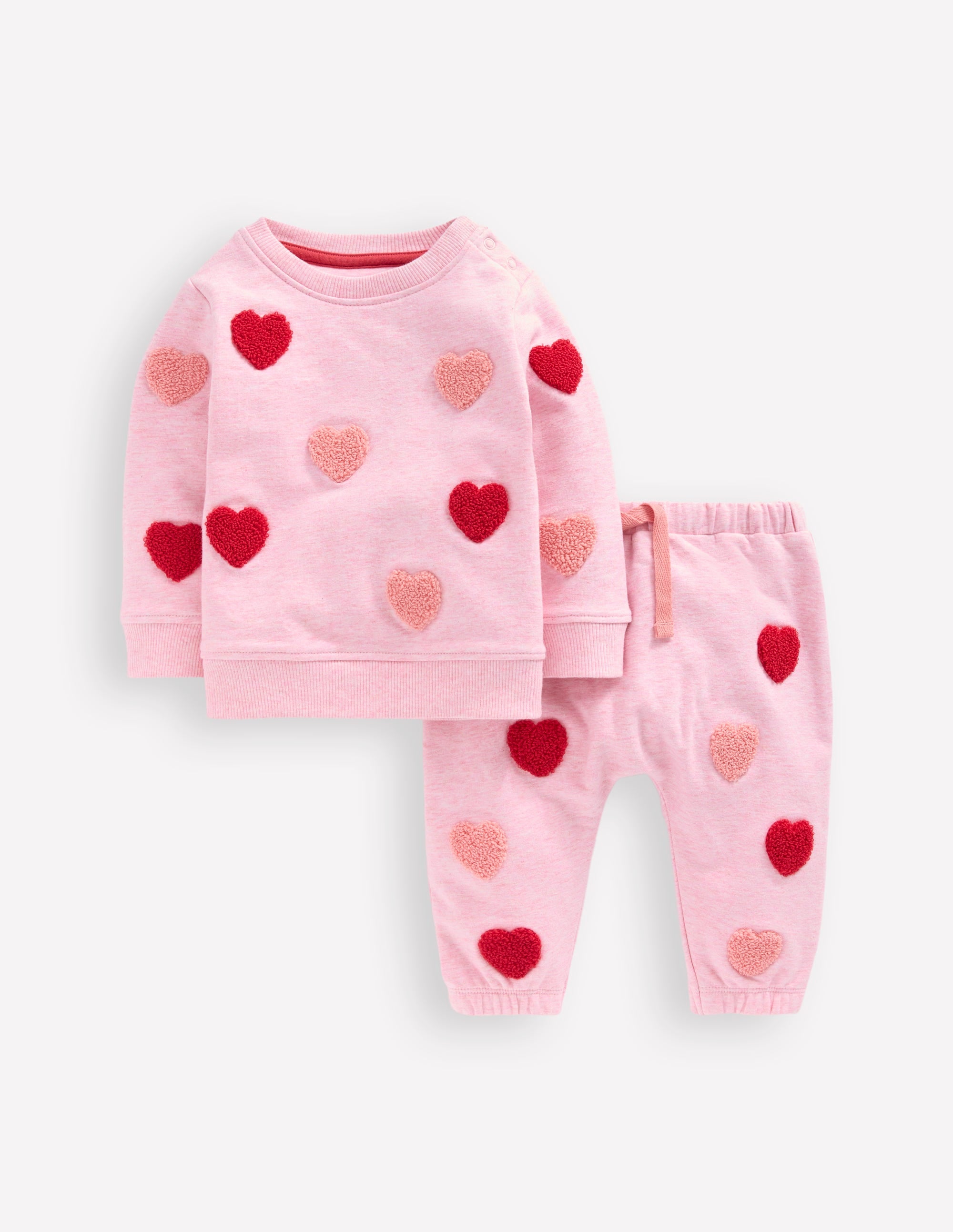 Sweatshirt-Set mit Applikation-Rosa Melierte Herzen - Image 1
