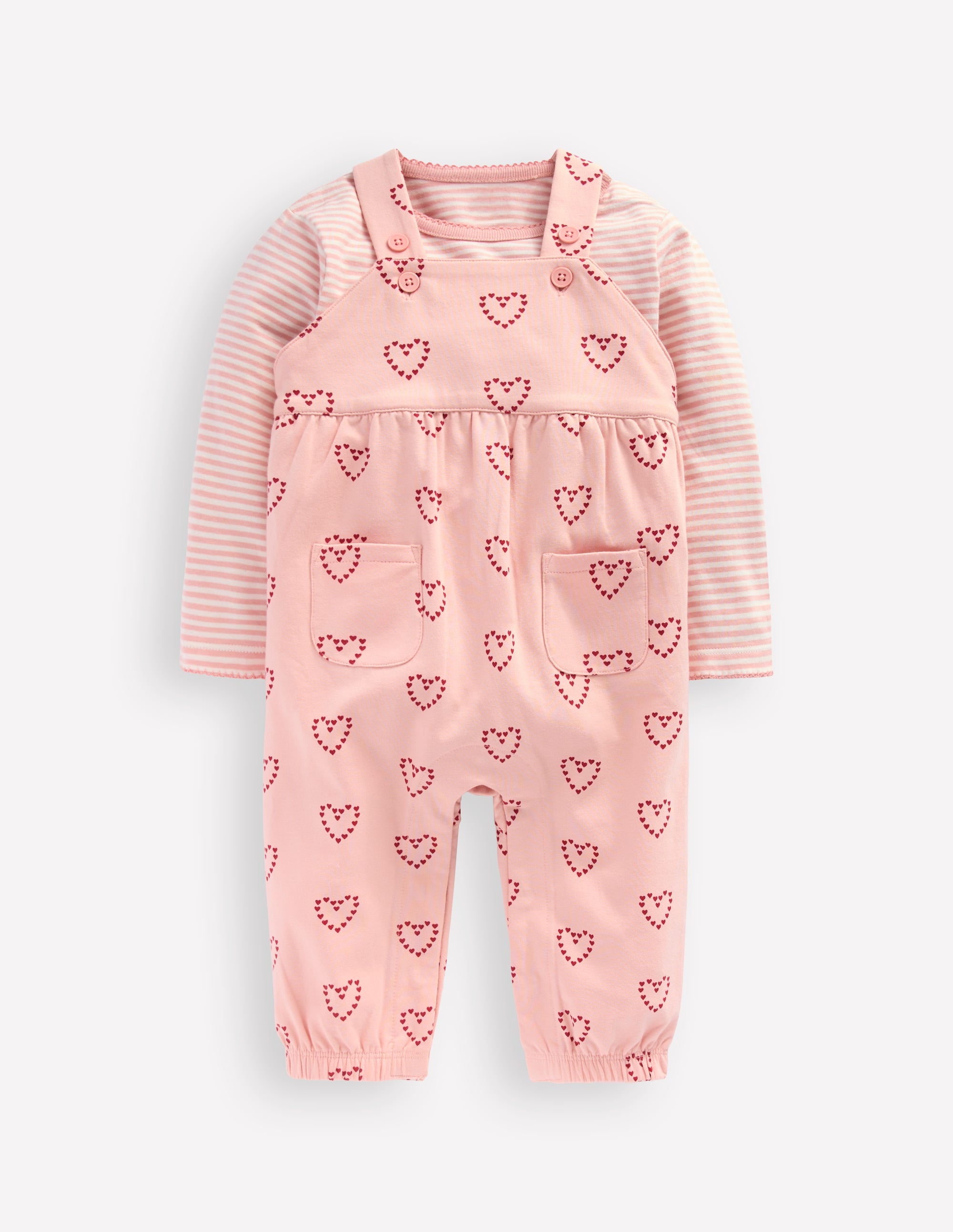 Ensemble avec salopette en jersey-Cœurs roses - Image 1