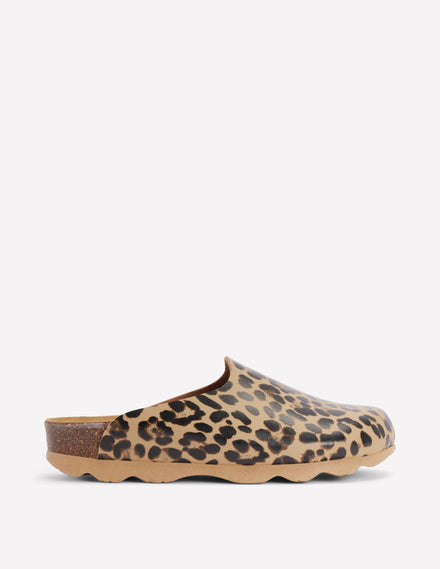 Lyla Clogs in Blockfarben-Mohair, Leopardenmuster