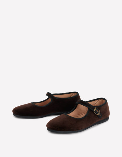 Mary Janes aus dehnbarem Material-Schokoladenbraun Samt-4