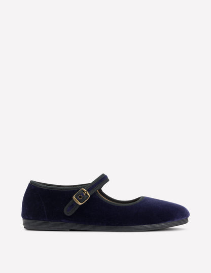 Mary Janes aus dehnbarem Material-Navy Samt-1
