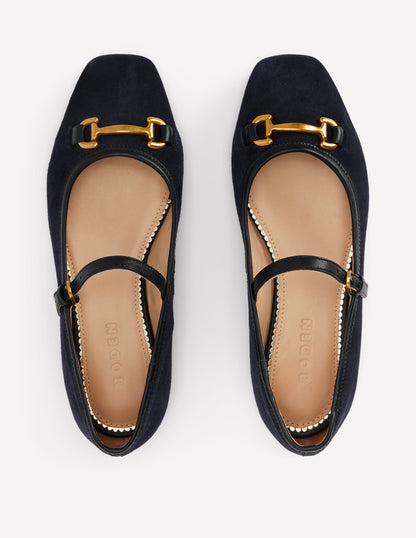 Flache Mary Janes mit Trensendetail-Dunkles Navy-5