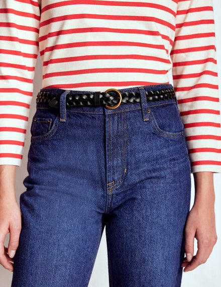 Ceinture fine tressée-Noir