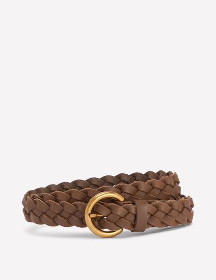 Ceinture fine tressée-Terre d'ombre