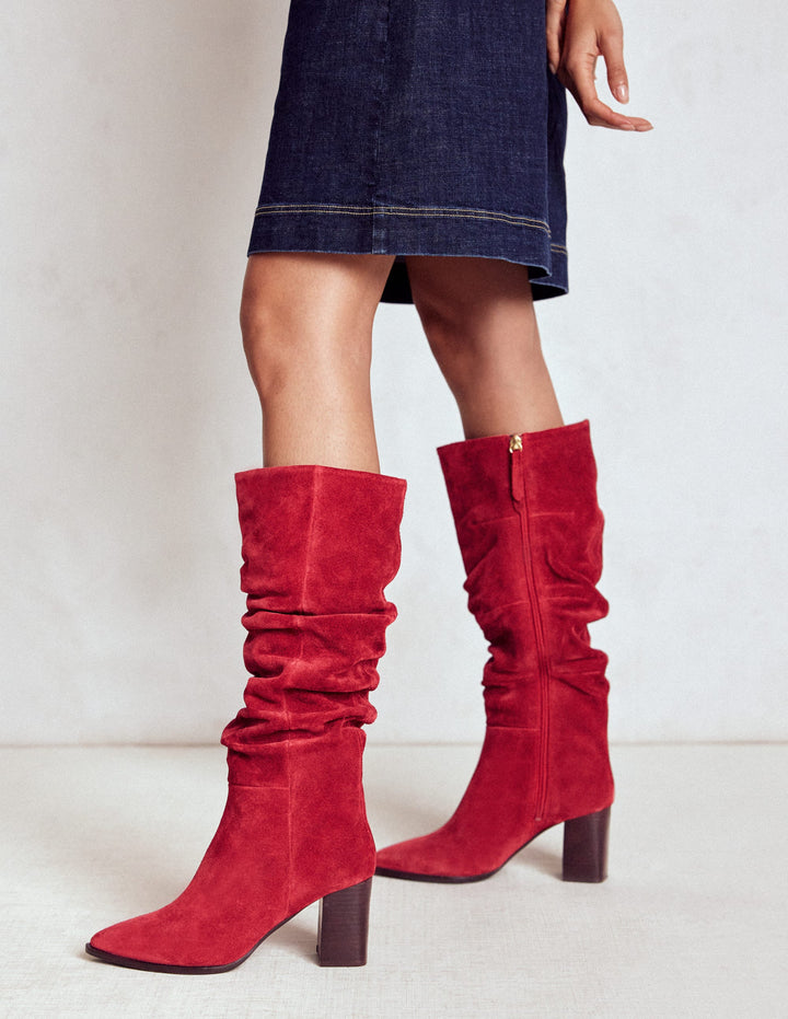 Vera Spitze Stiefel mit Blockabsatz-ROT