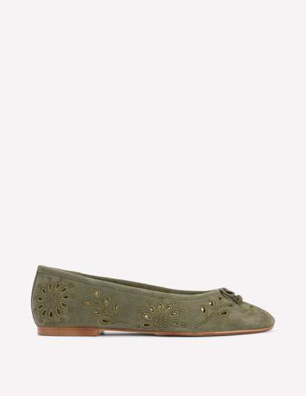 Flache Ballerinas mit Cut-out-Dunkles Olivgrün