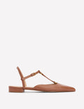 Flache, spitze Schuhe mit T-Steg-Hellbraun