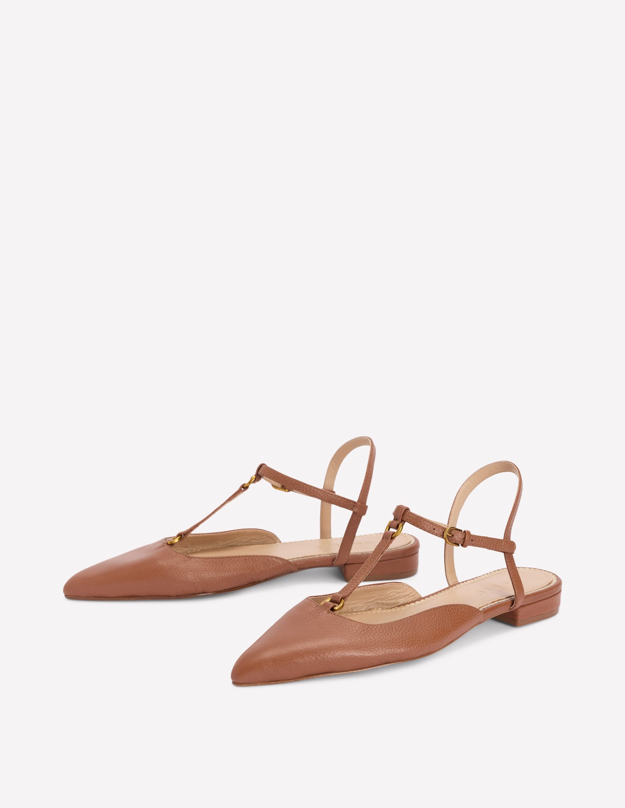 Flache, spitze Schuhe mit T-Steg-Hellbraun - Image 3