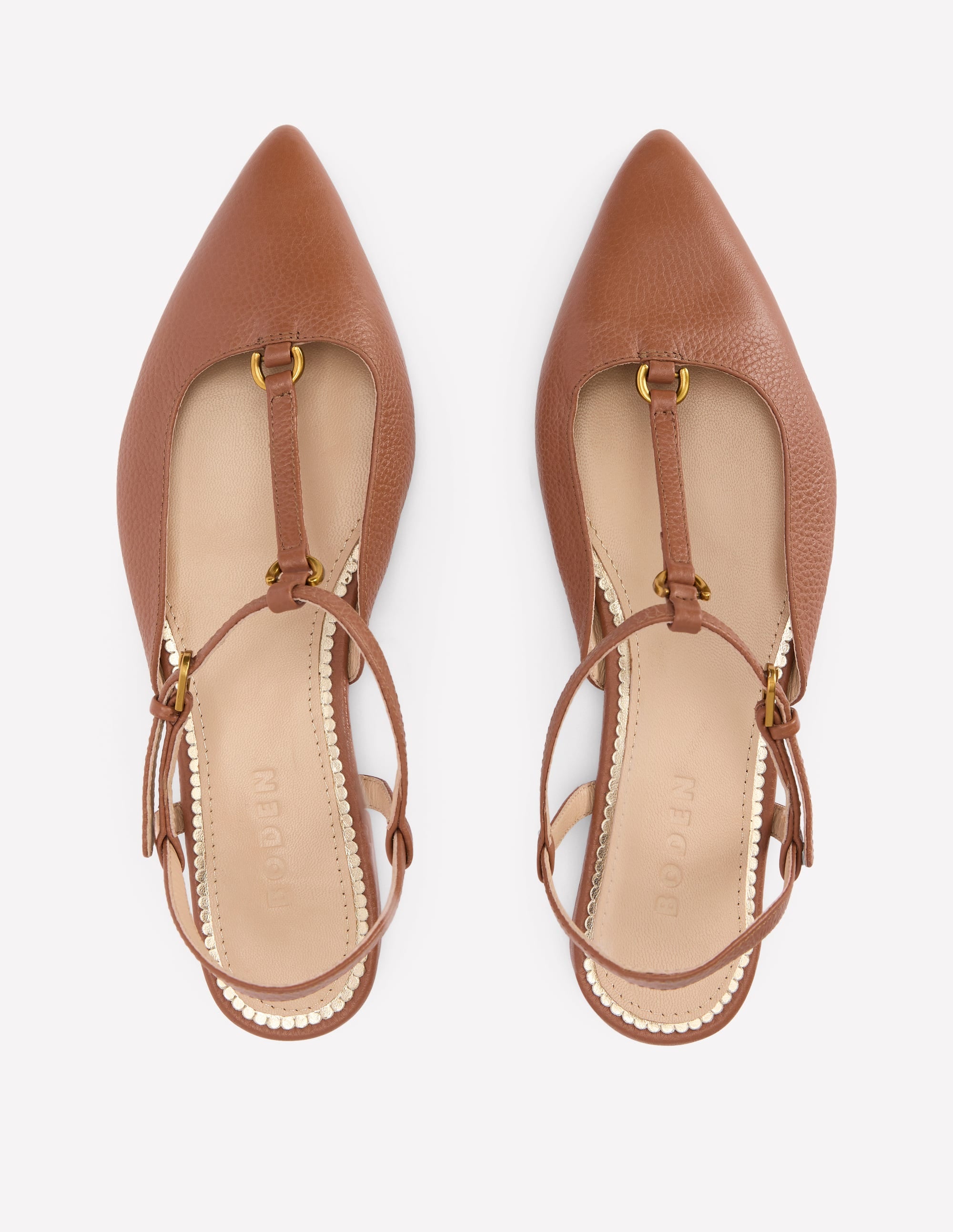 Flache, spitze Schuhe mit T-Steg-Hellbraun - Image 5
