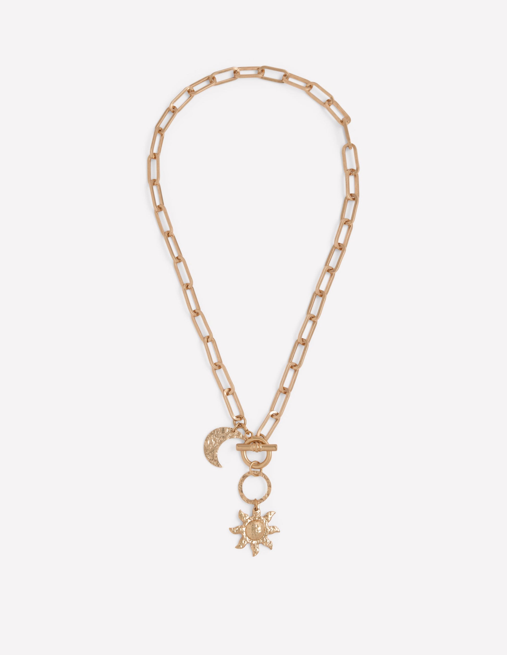 Halskette mit gehämmerten Motiv-Anhängern-Gold-1