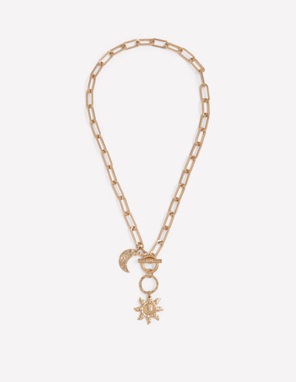 Halskette mit gehämmerten Motiv-Anhängern-Gold-1