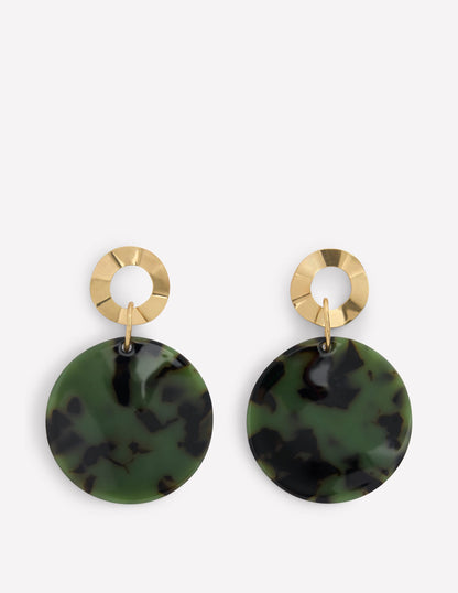 Resin Disc Earrings-Olive Green-2