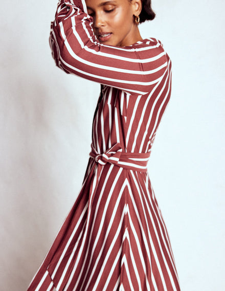 Marcia Jersey Shirt Dress-Burnt Orange and Navy Spot