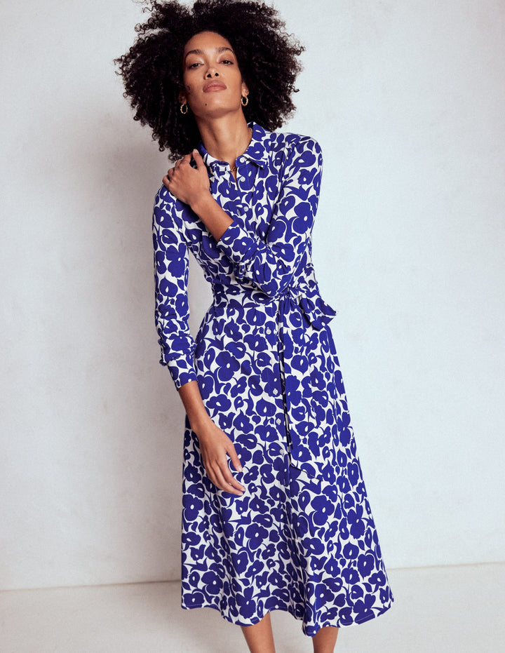 Marcia Jersey-Hemdblusenkleid-Leuchtendes Blau, Laubhain