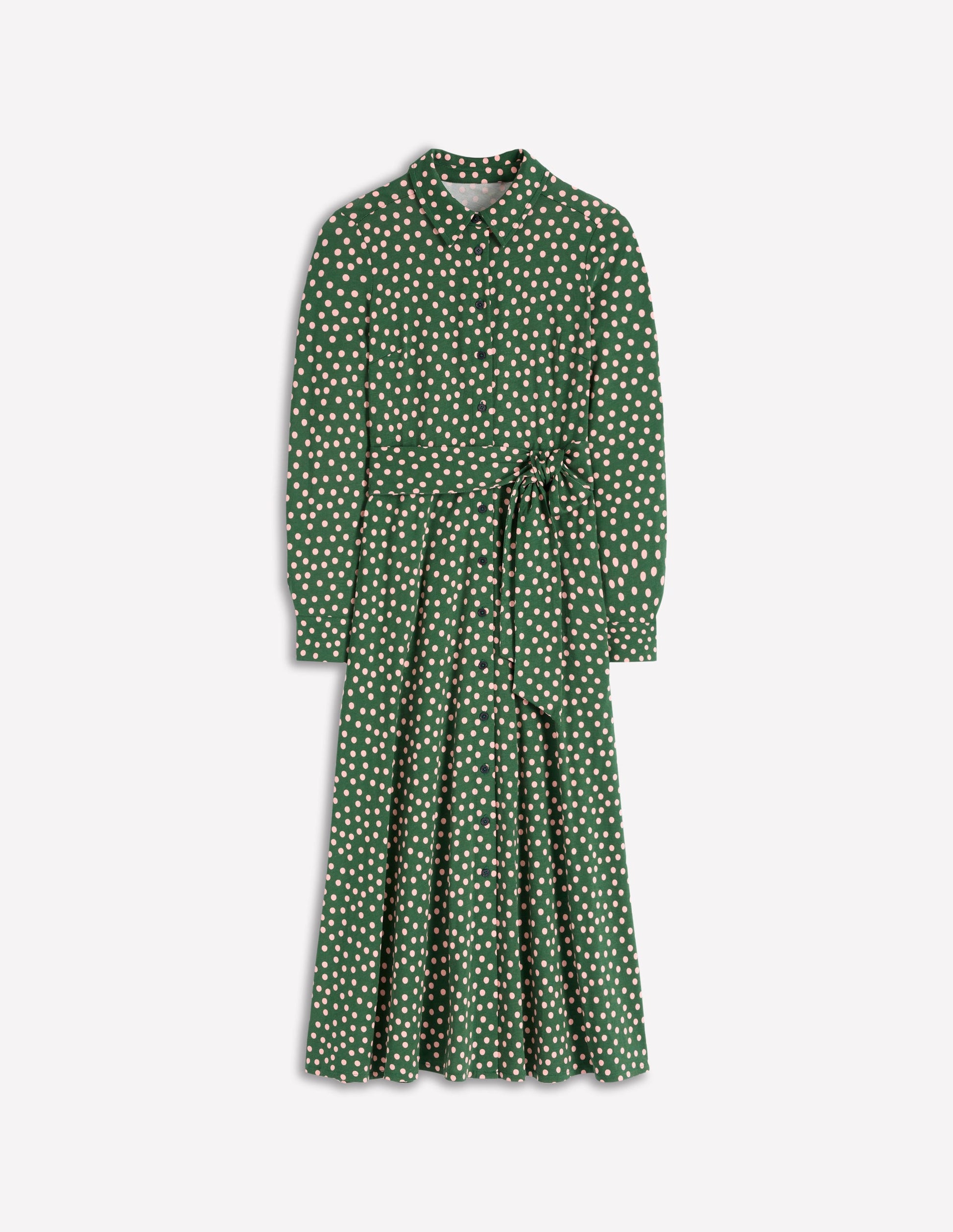 Marcia Jersey-Hemdblusenkleid-Jägergrün, Gemalte Tupfen-6