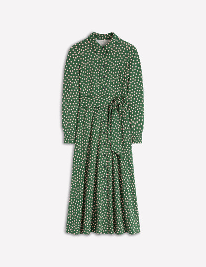 Marcia Jersey-Hemdblusenkleid-Jägergrün, Gemalte Tupfen-6