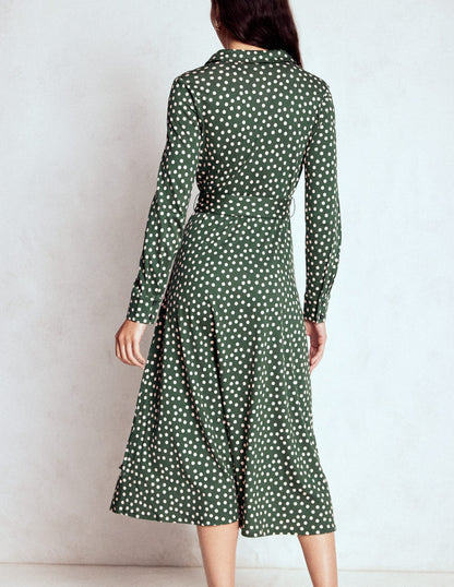 Marcia Jersey-Hemdblusenkleid-Jägergrün, Gemalte Tupfen-3