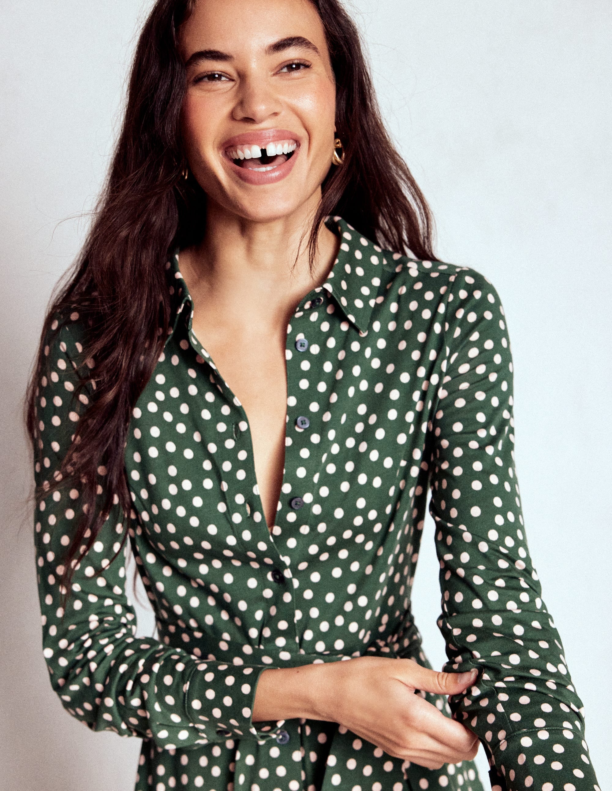 Robe-chemise Marcia en jersey-Vert chasseur, pois peints - Image 5