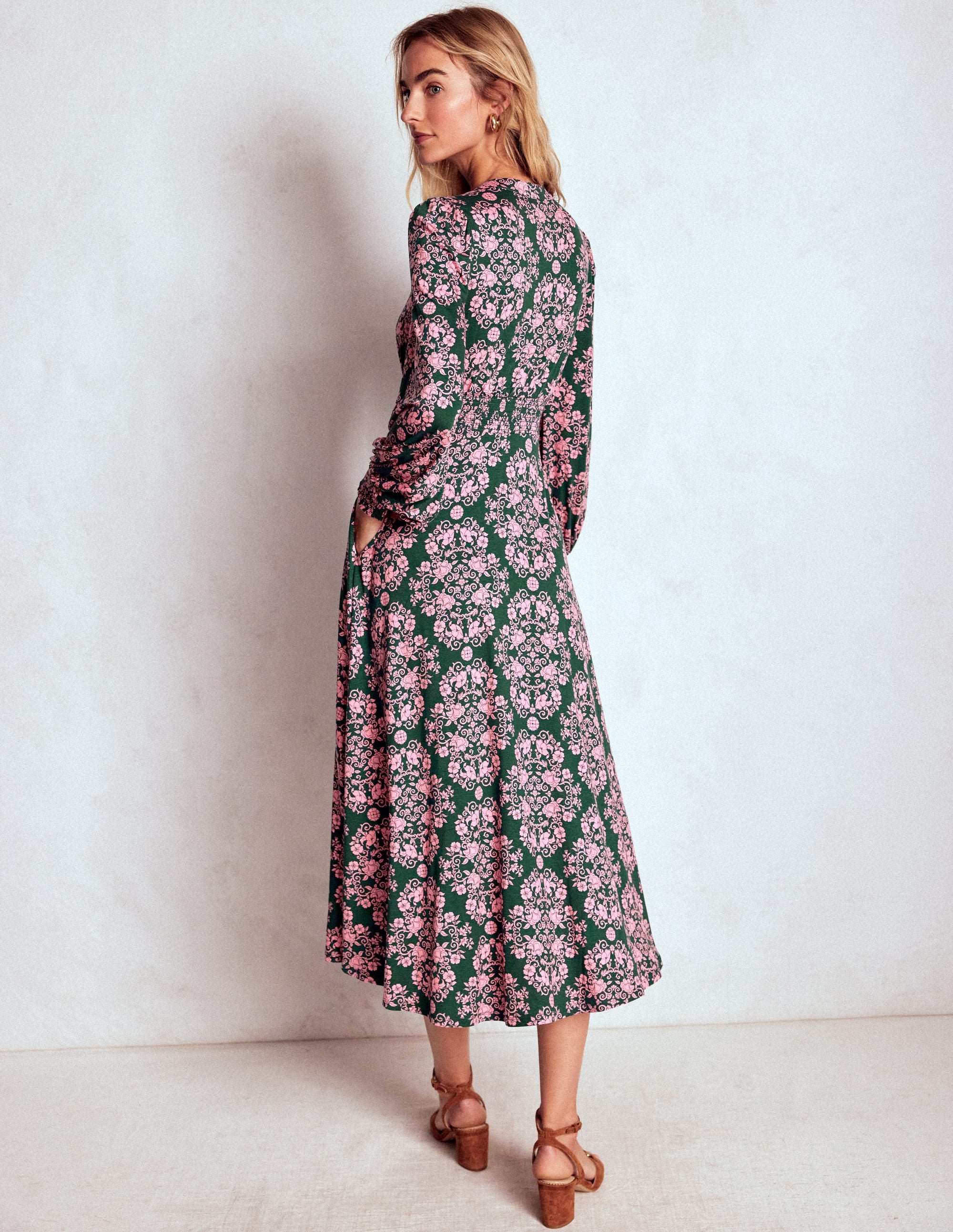 Georgia Jersey-Midikleid-Grün, Gitterornament - Image 4
