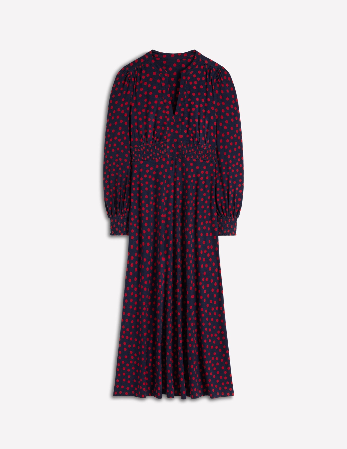Ivy Smocked Midi Dress-French Navy, Painted Dot