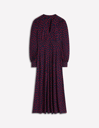 Ivy Smocked Midi Dress-French Navy, Painted Dot-6