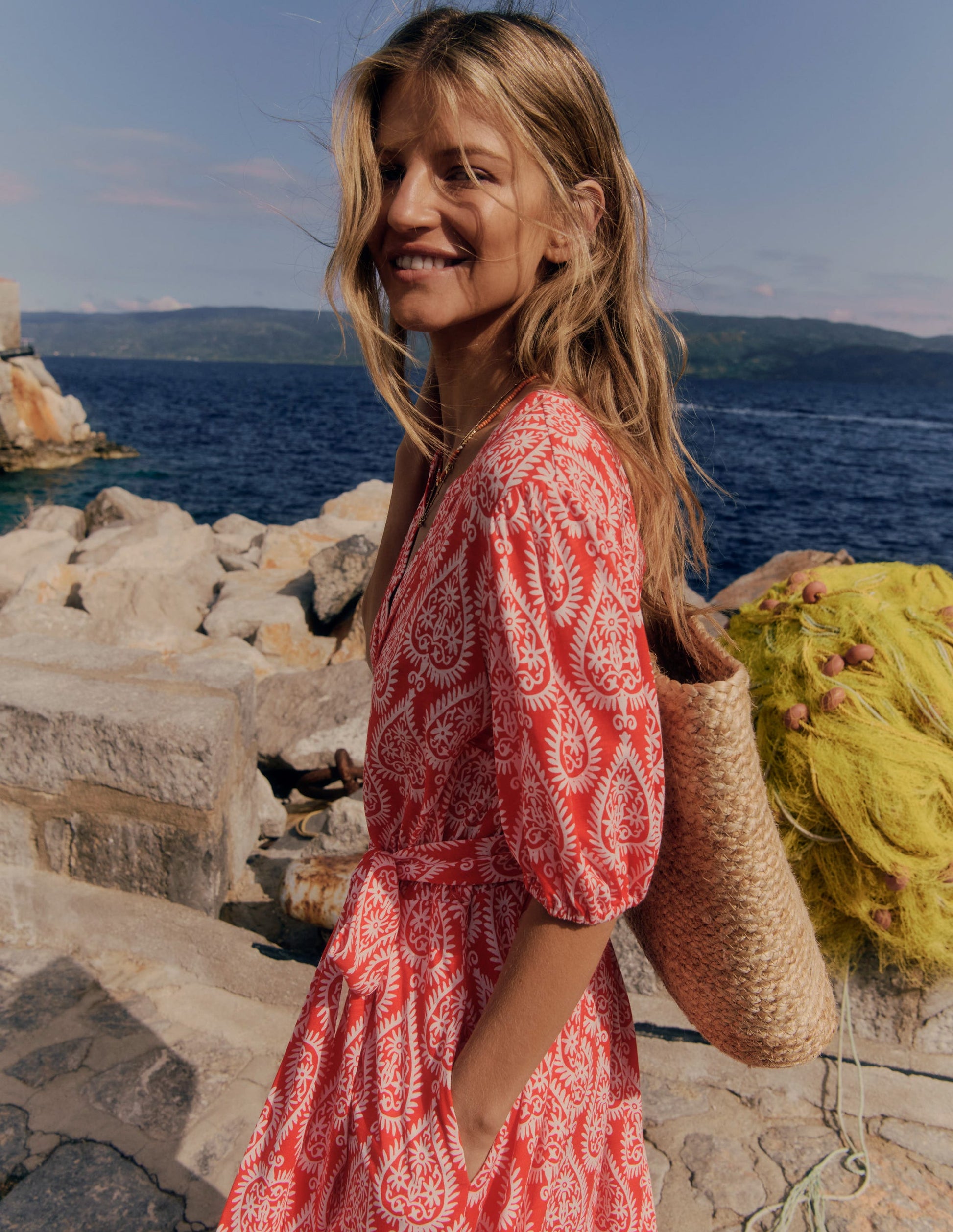 Robe midi Sofia en jersey-Rouge pétard, motif Ornate Geo Boden FR