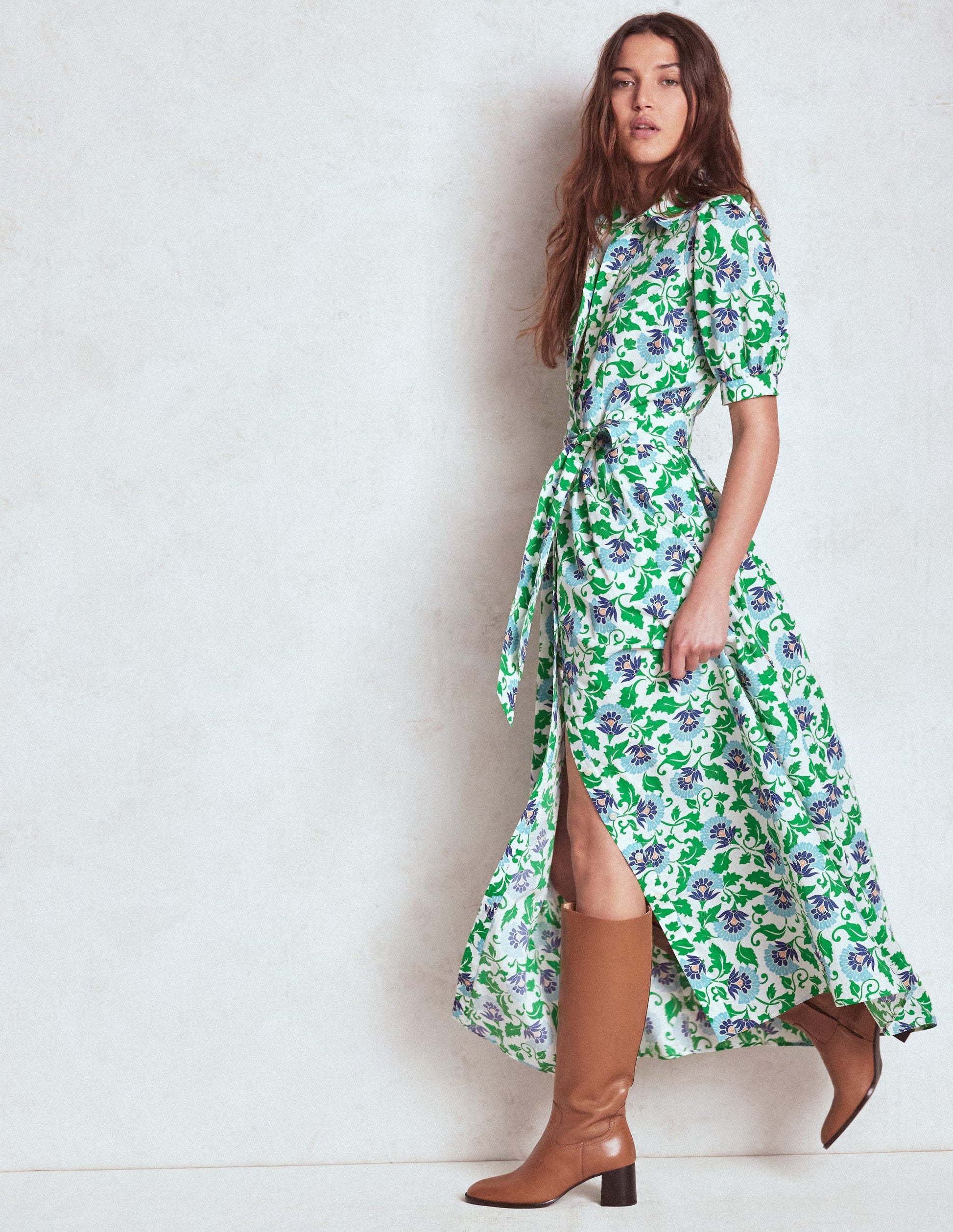 Alexa Maxi-Hemdblusenkleid-Sattes Smaragdgrün, Rebenornament-6