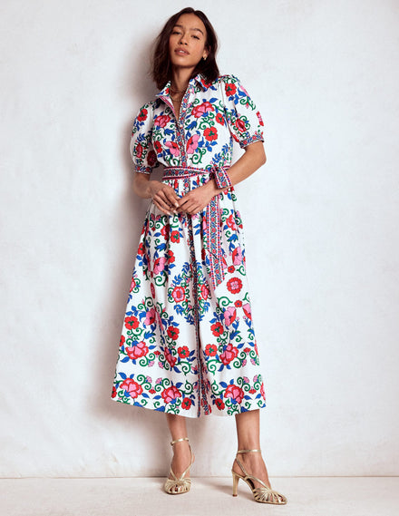 Alexa Maxi Shirt Dress-Multi, Ornamental Lattice