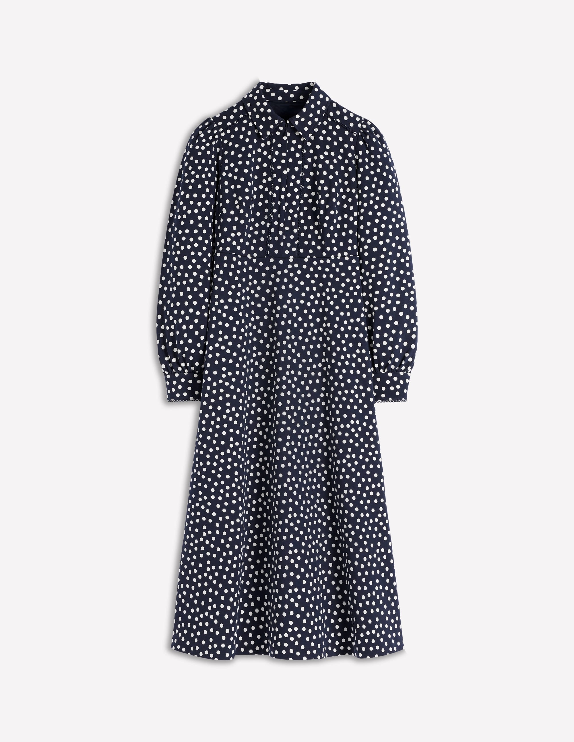 Robe midi Pip zippée en point de Rome-Bleu marine foncé, pois peints - Image 7