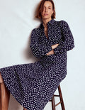 Robe midi Pip zippée en point de Rome-Bleu marine foncé, pois peints