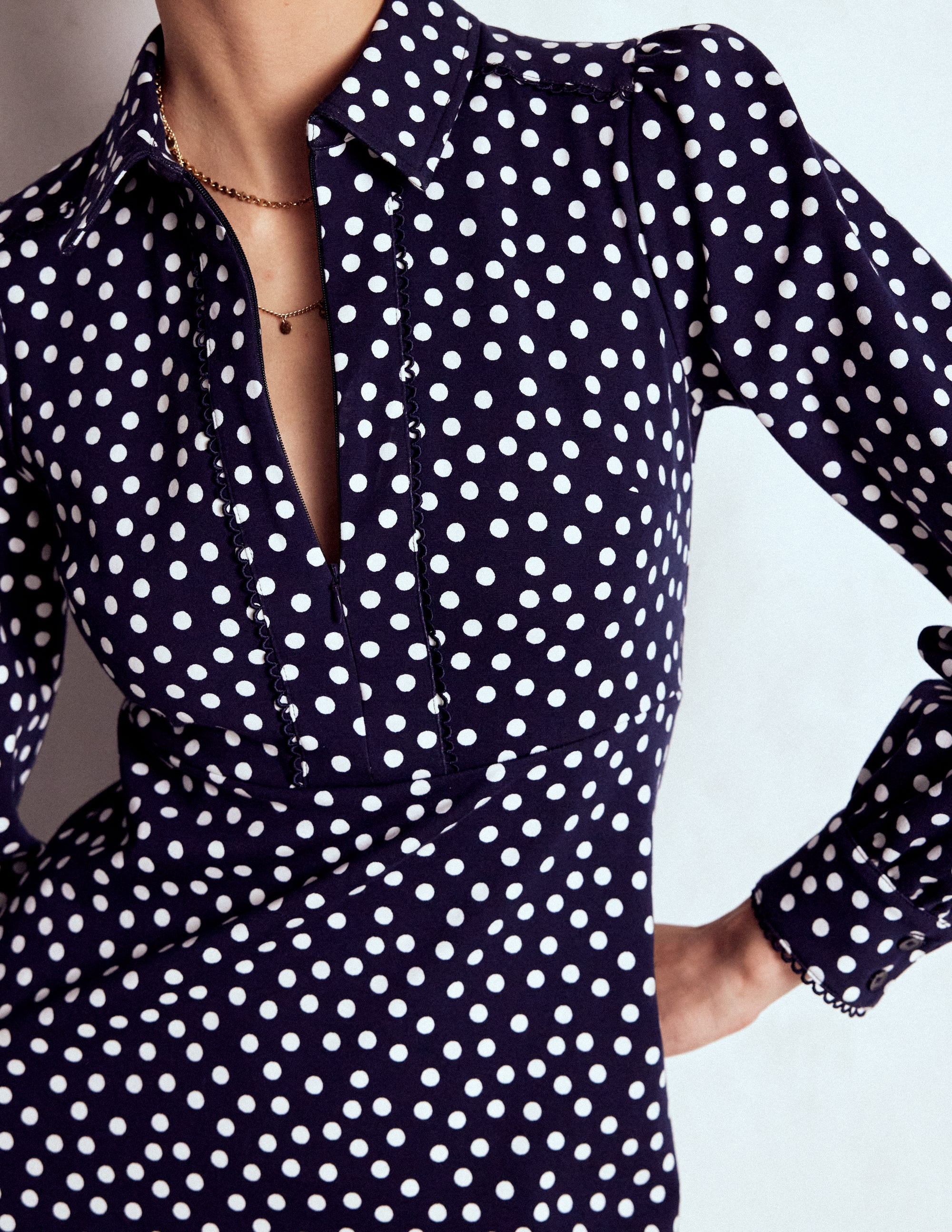 Robe midi Pip zippée en point de Rome-Bleu marine foncé, pois peints - Image 2