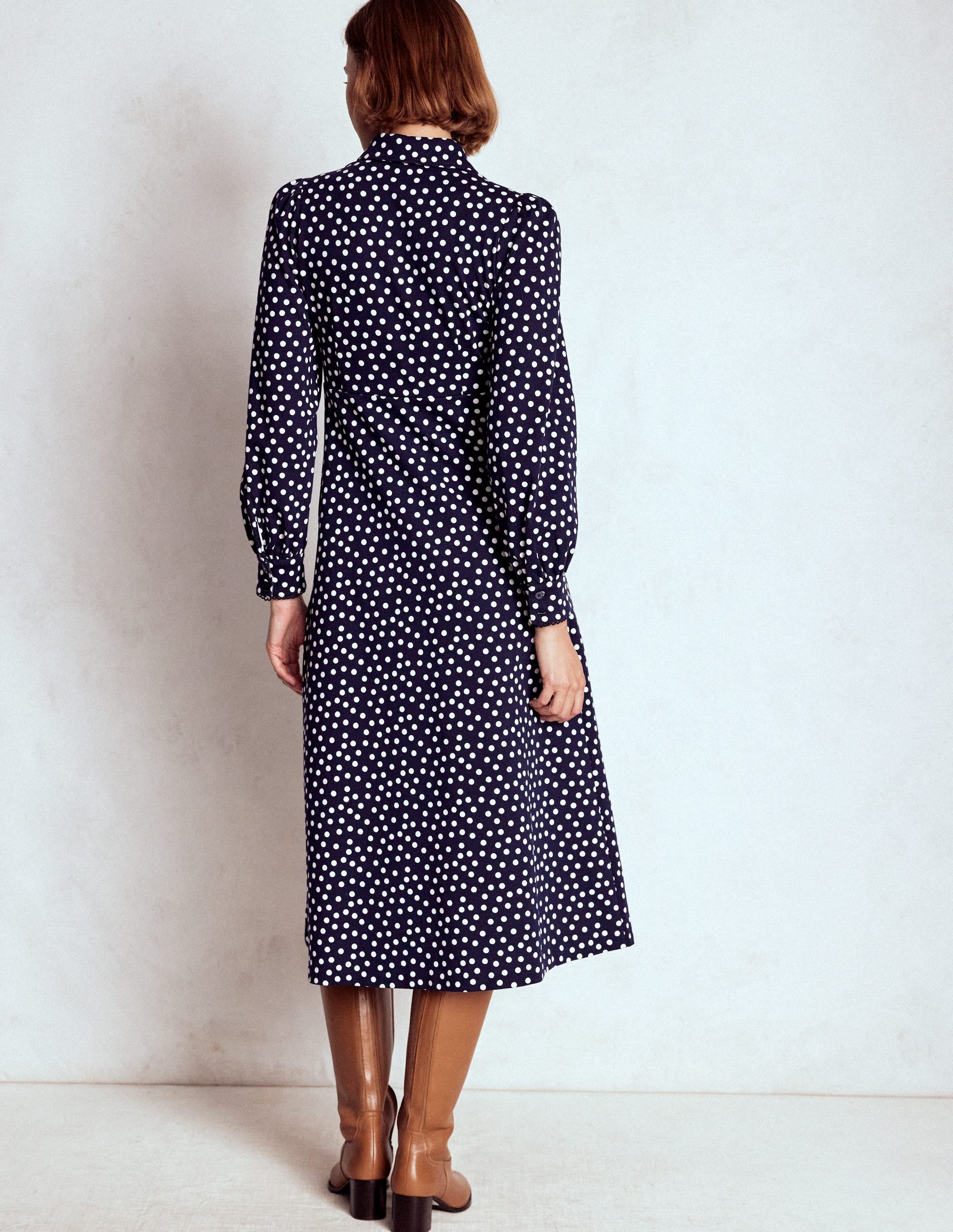 Robe midi Pip zippée en point de Rome-Bleu marine foncé, pois peints - Image 3