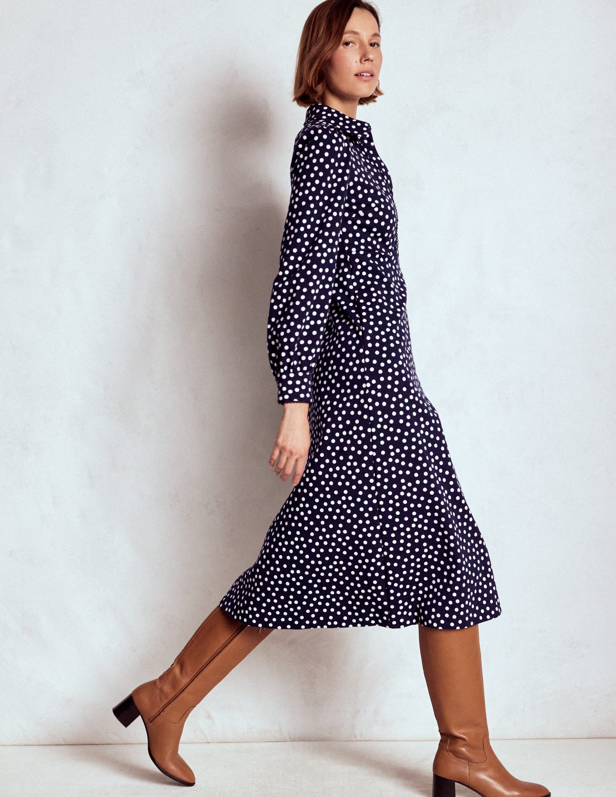 Robe midi Pip zippée en point de Rome-Bleu marine foncé, pois peints - Image 5