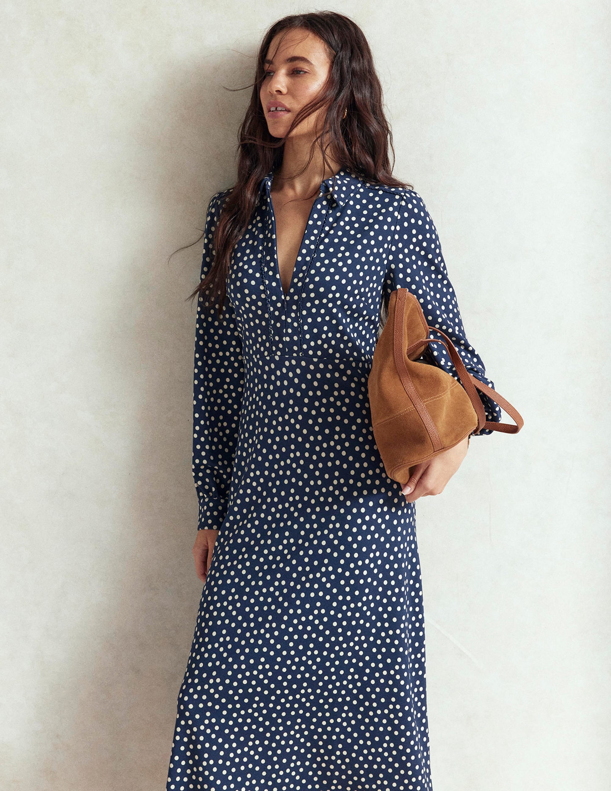 Robe midi Pip zippée en point de Rome-Bleu marine foncé, pois peints - Image 6