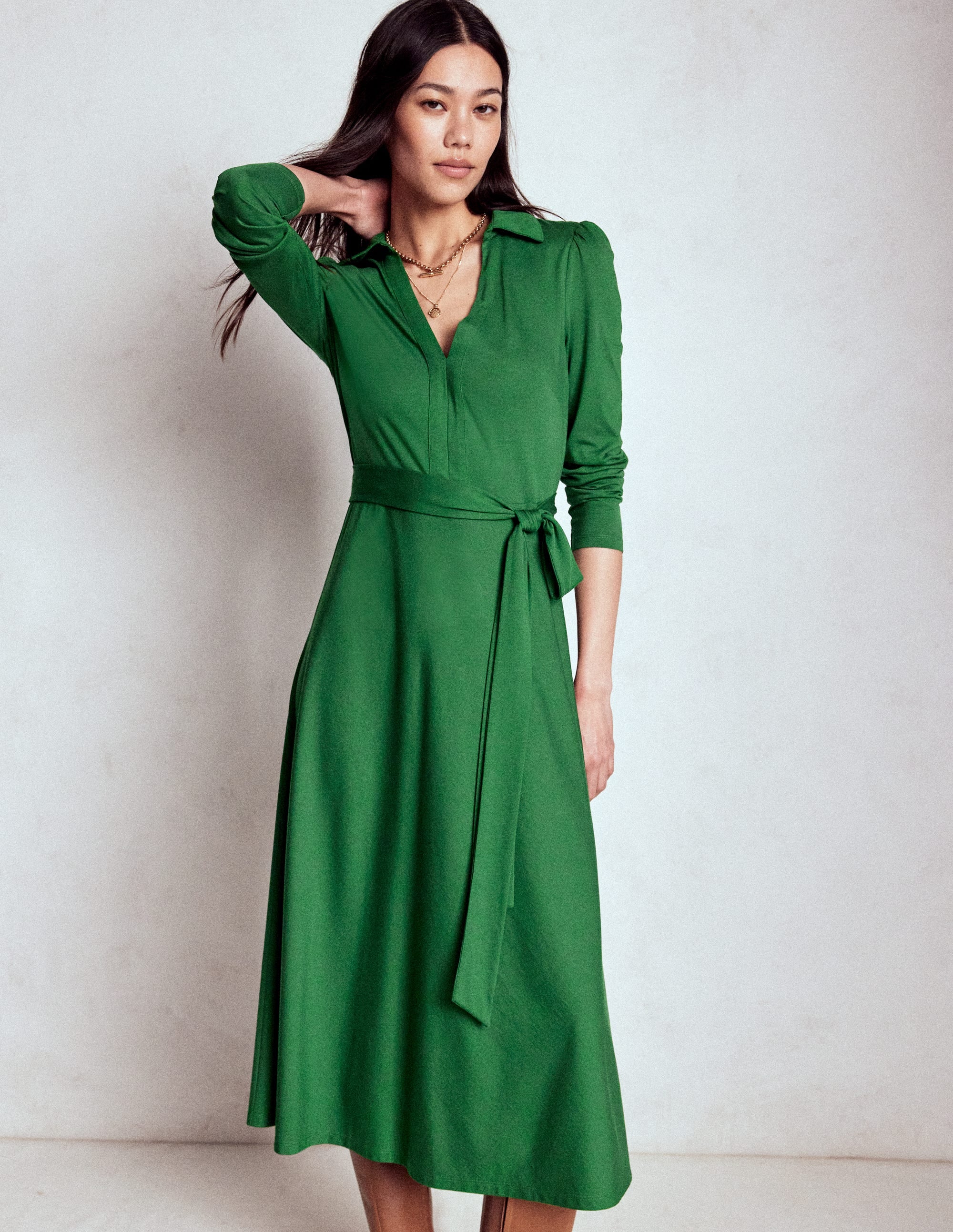 Robe Imogen en jersey à col-Vert pin - Image 1